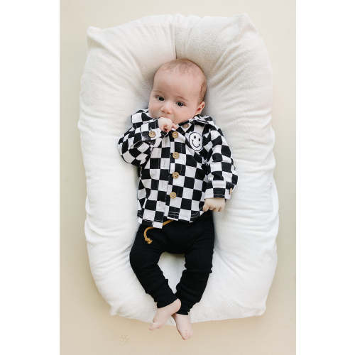 Cotton Shacket | Smiley Checkered Black – Witching Hour Baby