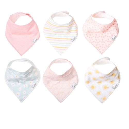 Copper Pearl 6 Pack Soft Cotton Baby Bibs for Drooling and Teething, Absorbent Drool Bibs for Baby Girl, Adjustable to Fit Newborns to Toddlers, Tons of Styles (Sunny Set)