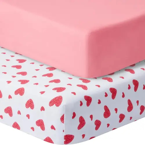 Baby Crib Sheets for Boys Girls, 2 Pack Fitted Crib Sheet for Standard Crib and Toddler Mattress, Soft Microfiber Baby Sheet 52x28x8in. (Love & Pink)