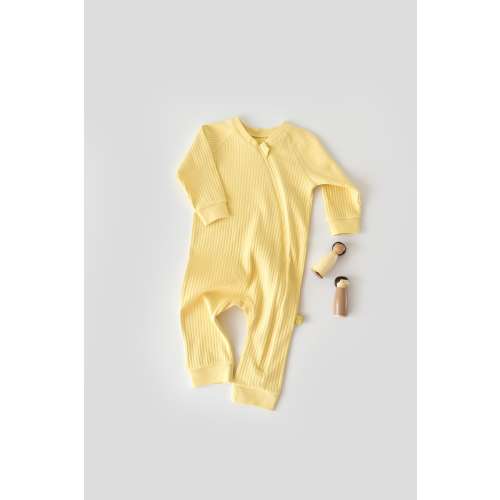 Organic Baby Ribana Zippered Romper, Yellow , Unisex, %100 Organic Cotton, GOTS certification, CSYR4604