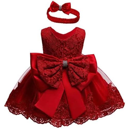 0-6T Toddler Girls Pageant Lace Dresses Baby Birthday Party Embroidery Dress with Headwear