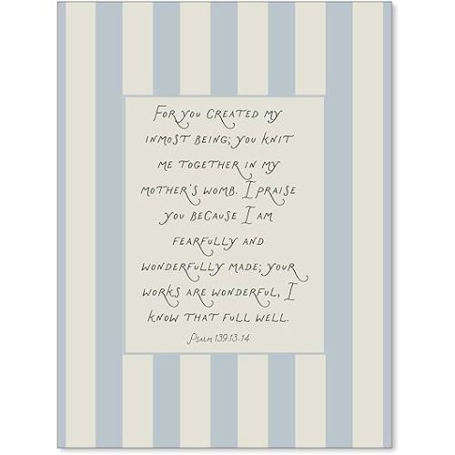 Haitunone Fearfully and Wonderfully Made Wall Art Christian Bible Verse Psalm Poster Blue Religious Faith Scripture Canvas Prints for Nursery Prayer Room Wall Decor 12x16 inch Unframed
