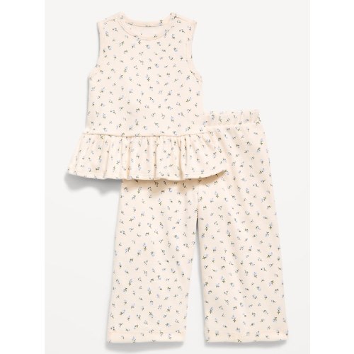 Sleeveless Ribbed Peplum Top and Pants Set for Baby