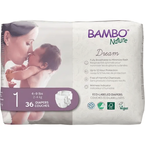 Bambo Nature Hypoallergenic Baby Diapers, Eco-Labelled Sustainable Diapers, Enhanced Leakage Protection, Totally Chlorine-free, Skin Friendly, and Super Absorbent - Size 1 (36 Count)
