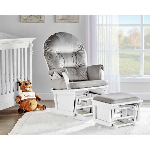 Suite Bebe Madison Glider & Ottoman, White Finish with Light Grey Cushions