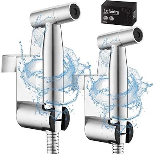 Handheld Toilet Bidet Sprayer for Toilet-Adjustable Water Pressure Control with Bidet Hose for Feminine Wash, Stainless Steel Brushed Nickel Cloth Diaper for Baby Wash (Stainless Steel, 2 Pack)