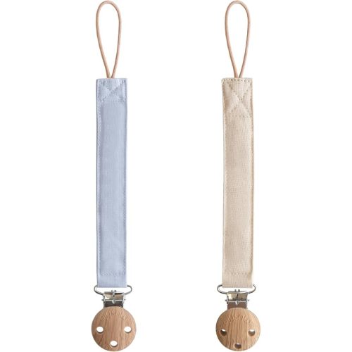 mushie Linen Baby Pacifier Clip Holder (Powder Blue/Shifting Sand)