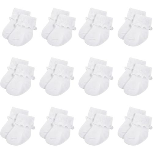 Toulite 12 Pairs Preemie Newborn Baby Ankle Socks Ruffle Turn Cuff Cotton Non-slip Warm Socks for Girls and Boys Infant