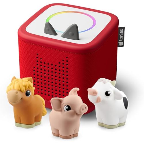 Toniebox 2 My First Farm Bundle for Kids 1+ with Soft and Squeezable Cow, Horse, and Pig - Sunset Red