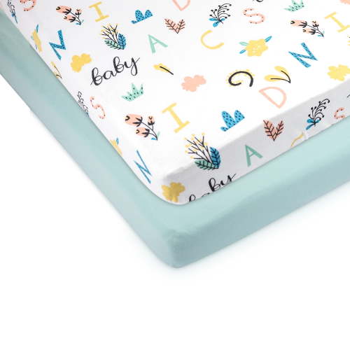 Pack and Play Fitted Sheet, Portable Pack N Plays Mini Crib Sheets, 2 Pack Play Sheets, 100% Organic GOTS certified Jersey Cotton Playard Sheets