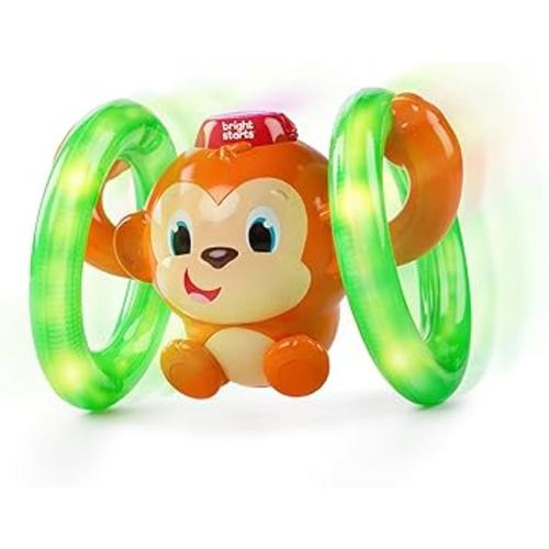 Bright Starts Roll & Glow Monkey Crawling Baby Toy with Lights and Sounds, Tummy Time Toy, 6 Months and up