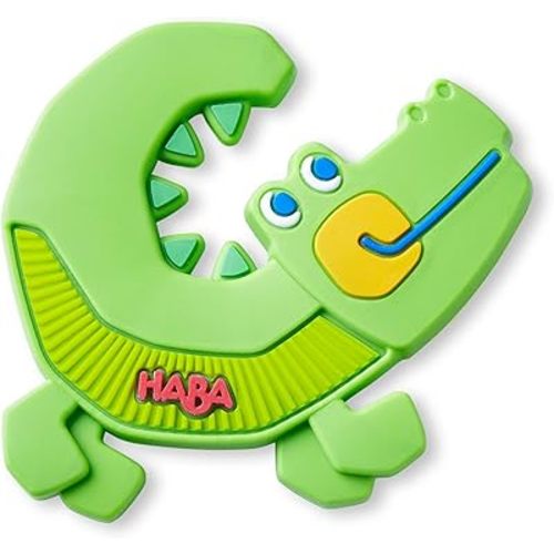 HABA Silicone Teethers for Babies 6-18 Months - Crocodile Design Silicone Teether Ring and Grasping Toy for Safe Sensory Development - Dishwasher Safe Baby Essentials