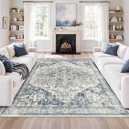 6x9 Area Rugs for Living Room,Large Washable Rug,Blue