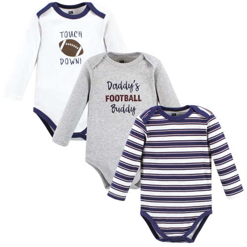 Luvable Friends Hudson Baby Long-Sleeve Bodysuits 3pk, Little Quarterback, 0-3M