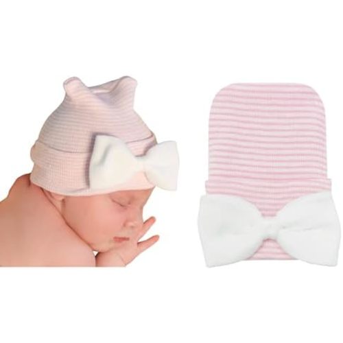 Nurses Choice Newborn Baby Girl Hospital Hat with Bow