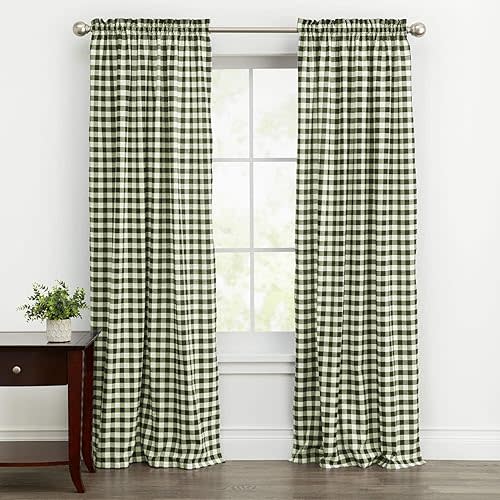 Farmhouse Curtains, Buffalo Plaid Drapes, Classic Country Plaid Gingham Checkered Design, Farmhouse Decor, Window Curtain Treatments 42" x 63" Single Panel, Green