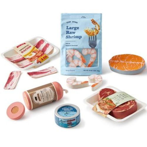 Tiny Land® Wooden Seafood & Meat Toy Set - Organic Play Food Set for Kids, Pretend Grocery for Kitchen Play, Montessori Toy