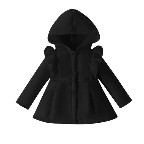 Atogsazn Toddler Baby Girls Cotton Coat Infant Button Ruffle Long Sleeve Hooded Jacket Winter Warm Clothes Outerwear Black 3-6 Months