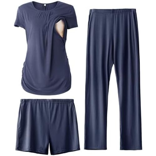 SUNNYBUY Womens Maternity Nursing Pajamas Set 3 Piece Breastfeeding PJS