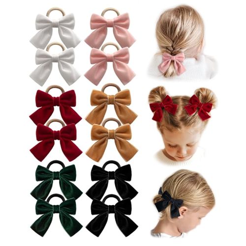 2" Baby Hair Ties with Linen Bows, 28 Pcs Neutral Hair Bow Elastic Nylon Hair Bands for Toddler Girls, Ponytail Holders Pigtails Hair Accessories for Thick or Thin Hair