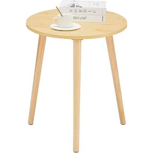Apicizon Small Round Side Table, Modern Light Wood Side Table Bedside Nightstand End Table for Small Spaces, Bedroom, Living Room, 16.5 x 20 Inches, Natural