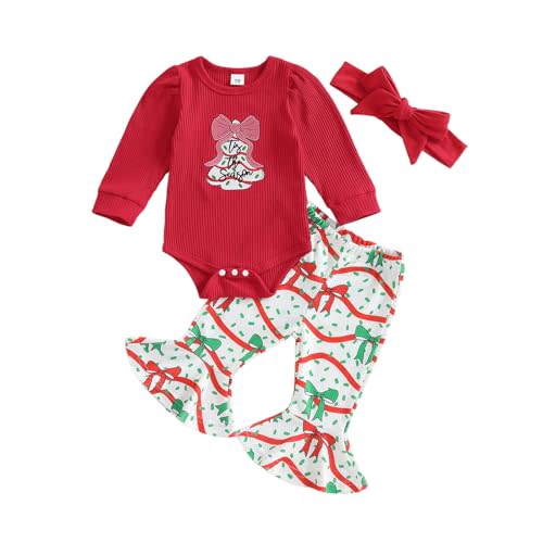 Ayalinggo Christmas Baby Girl Outfit My First Christmas Newborn Romper Shirt Onesie Bell Bottoms Pants Winter Baby Clothes