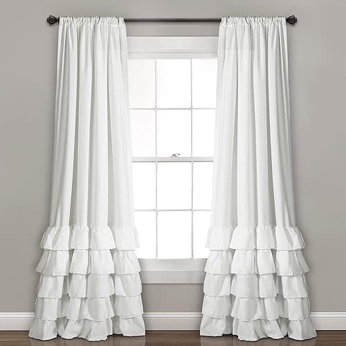 Lush Decor Allison Ruffle Light Filtering Window Curtain Panels Pair 40" W x 84" L White - Coquette Curtains for Bedroom - Drapes - Ruffle Curtains Kids