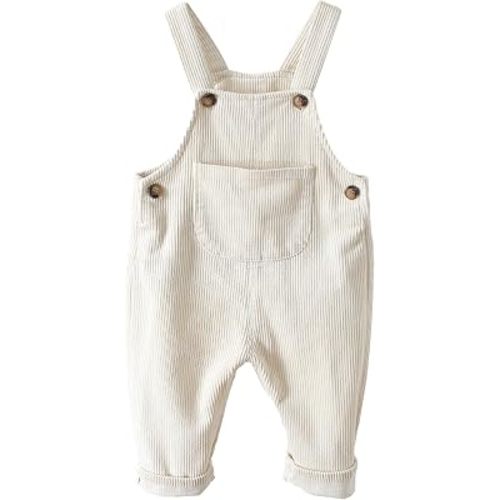Happy Cherry Infant Baby Boy Girl Corduroy Overalls Romper Adjustable Button Suspender Big Pants Plain Romper Outfit Clothes