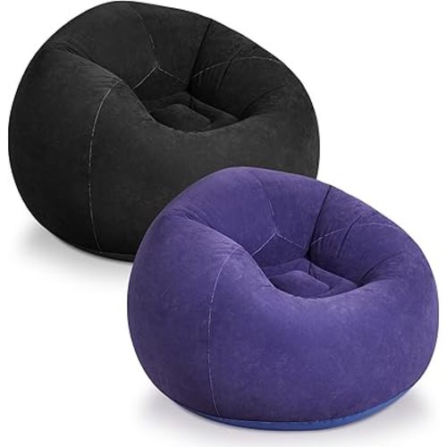WLIVE 2 Pcs Bean Bag Chair for Kids Adults, Inflatable Chair, No Filler, Comfy, Suit for Dorm Gaming Room Indoor Outdoor, Black and Purple