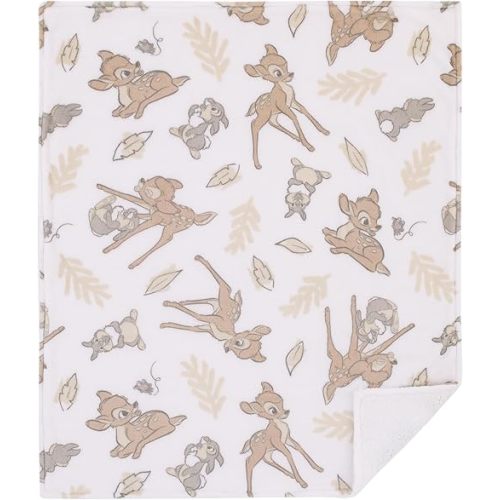 Disney B is for Bambi Tan, Gray, and White Super Soft Plush Sherpa Baby Blanket