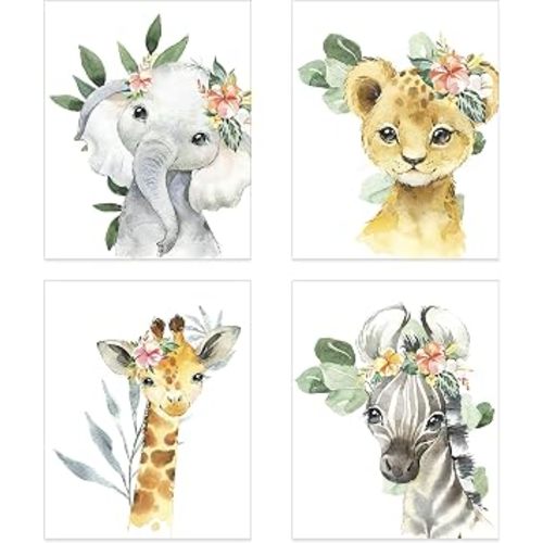 Safari Nursery Girl - Safari Animal Pictures Wall Art - Baby Room Animal Prints - Jungle Babies Wall Decor - Little Girls Room Wall Decor - 8x10 - UNFRAMED (Safari Girls 4)
