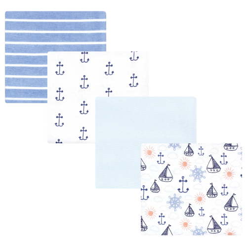 Hudson Baby Unisex Baby Cotton Poly Flannel Receiving Blankets, Sunshine And Sailboats 4-Pack, One Size