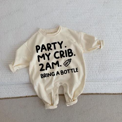 PARTY. MY CRIB. 2AM. BRING A BOTTLE Baby Toddler Beige Romper