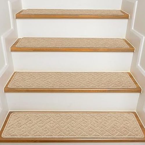 Stair Treads for Wooden Steps Indoor, 15 Pack 8" X 30" Non Slip Carpet Stair Treads with Reusable Adhesive for Kids Elders and Dogs, Surface Polyester TPR Backing Stair Rugs