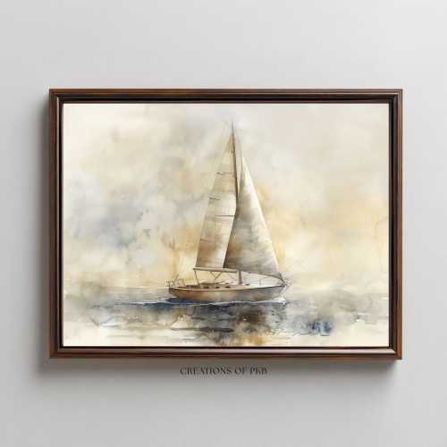 Sailboat Art Watercolor Print: Minimalist Coastal Wall Decor