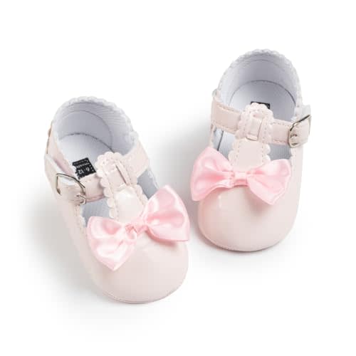 Meckior Infant Baby Girls Soft Sole Bowknot Princess Wedding Dress Mary Jane Flats Prewalker Newborn Light Baby Sneaker Shoes