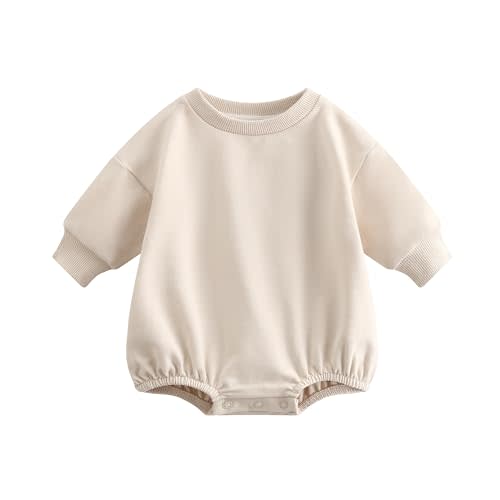 Bafeicao Baby Boy Girl Sweatshirt Romper Organic Cotton Solid Color Long Sleeve Bubble Romper Oversized Warm Fall Winter
