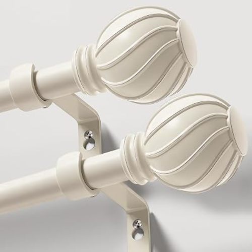 White Curtain Rods Set of 2 for Windows 48 to 84 Inch 7/8" Diamete Heavy Duty Adjustable Window Curtain Rod with Decorative Finials for Farmhouse Bedroom Living Room Kitchen Outdoor