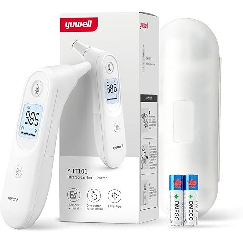 yuwell Digital Thermometer for Adults and Kids | Medical Graded Ear Thermometer, Baby and Kid Friendly | Measurement in Seconds, High Temperature Alert, Large Display, 7 Reading Storage