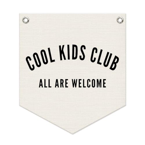 Wheatwin Cool Kids Club Pennant Banner – Playroom Decor, Boyhood Linen Pennant, Kids Wall Hanging, Canvas Triangle Flag for Toddler Boy Nursery & Playroom Essentials, 14.5x12.6 in