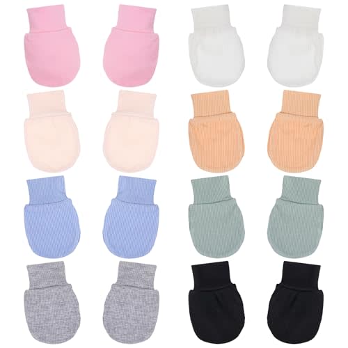 8 Pairs Newborn Baby Mittens 0-6 Months, No Scratch Infant Toddler Mittens, Elastic Wrist Gloves, Polyester, Multicolor