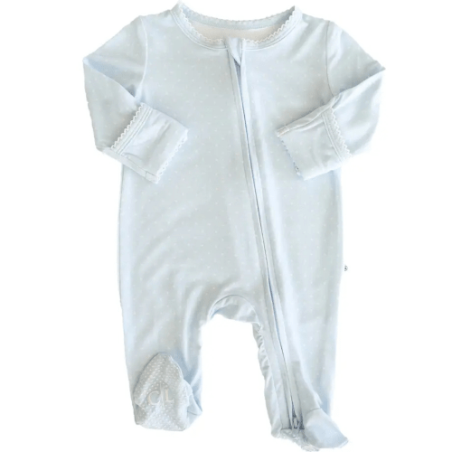 Picot Trim Baby Blue Zipper Footie – Delta Darlings