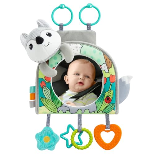 Lynncare Car Seat Toy, Baby Car Mirror Toy for Rear Facing, Travel Baby Activity Center with Hanging Engaging Toys for Infants Babies 0-6-12-18 Months Boy Girl