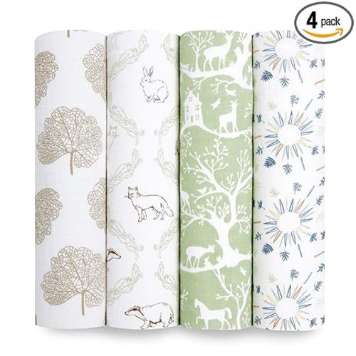 aden + anais Essentials Muslin Swaddle Blankets for Baby Girls and Boys, Newborn Receiving Blanket for Swaddling, 100% Cotton Baby Swaddle Wrap, 4 Pack, Harmony