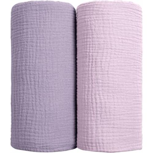 lulumoon Muslin Swaddle Blanket Baby - Cotton Swaddling Blanket Soft Baby Receiving Blankets Neutral 2Pack(Purple)