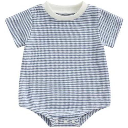 VISGOGO Unisex Baby Boy Girl Striped Romper Waffle Short Sleeve Bubble Oversized Romper Bodysuit Summer Clothes