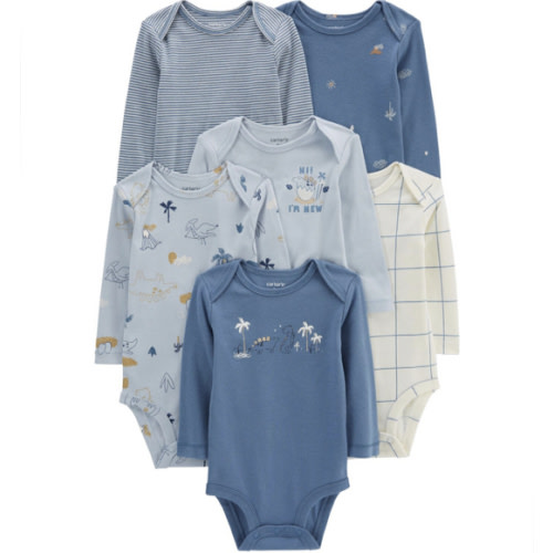 Blue/White Baby 6-Pack Long-Sleeve Bodysuits | carters.com