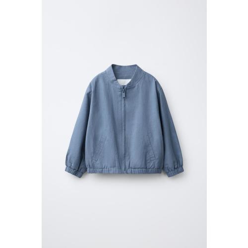 Cotton Linen Bomber Jacket in Blue, 1.5 Years