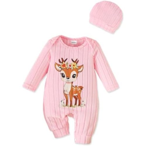 Newborn Baby Girl Clothes Infant Romper Fall Winter Outfits Floral Letter Bodysuit+Hat