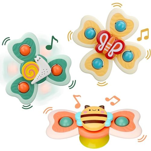 LZZAPJ Spinning Sensory Learning Toys for Toddlers 1-3, Baby 6-12-18 Months Suction Cup Spinner Toy,Baby Bathtub Bath Toys, Birthday Gifts for 1 Year Old and 2 Year Old Boys and Girls - Insect Type
